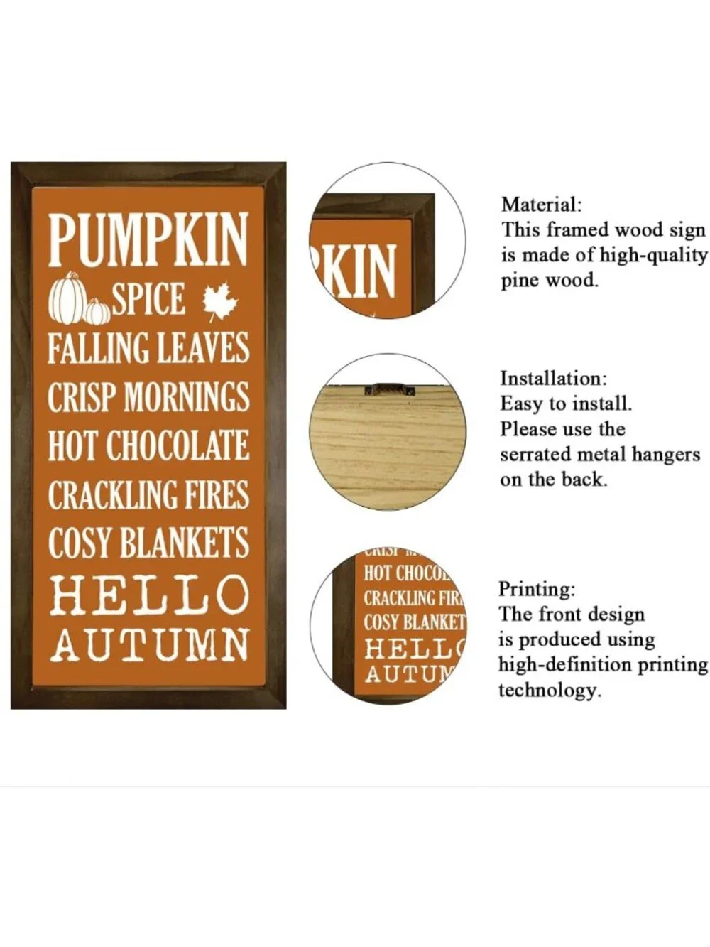 Rustic Pumpkin Wall Art, Farmhouse Framed Decor for Home Office & Living Room